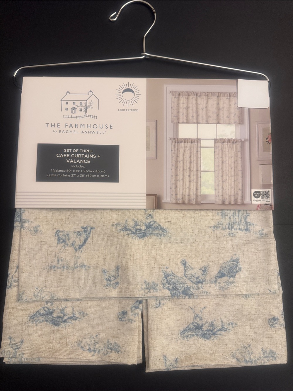 THE FARMHOUSE by Rachel Ashwell Set of 3 Cafe Curtains/Valance -Light Filtering